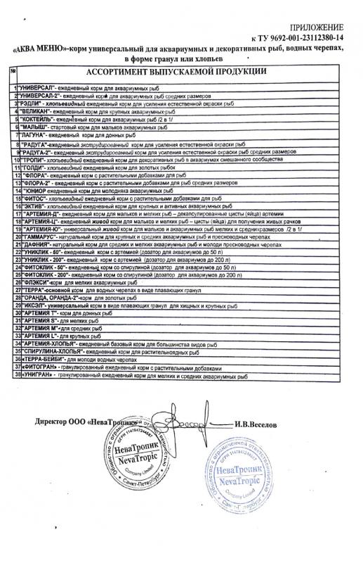 Декларация соответствия Корма Аква-Меню 2